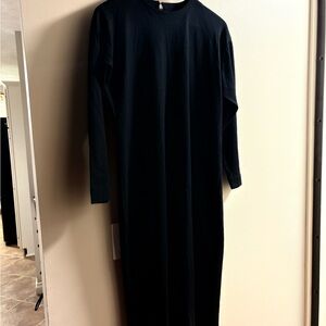 VTG 80's Lands' End 100% Wool Midi Shift Dress Long Sleeve Black Size 14 Tall
